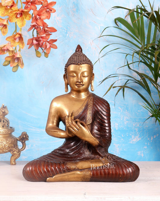 14 - inch Pure Brass Buddha in dharmachakra mudra statue - Budhshiv.com
