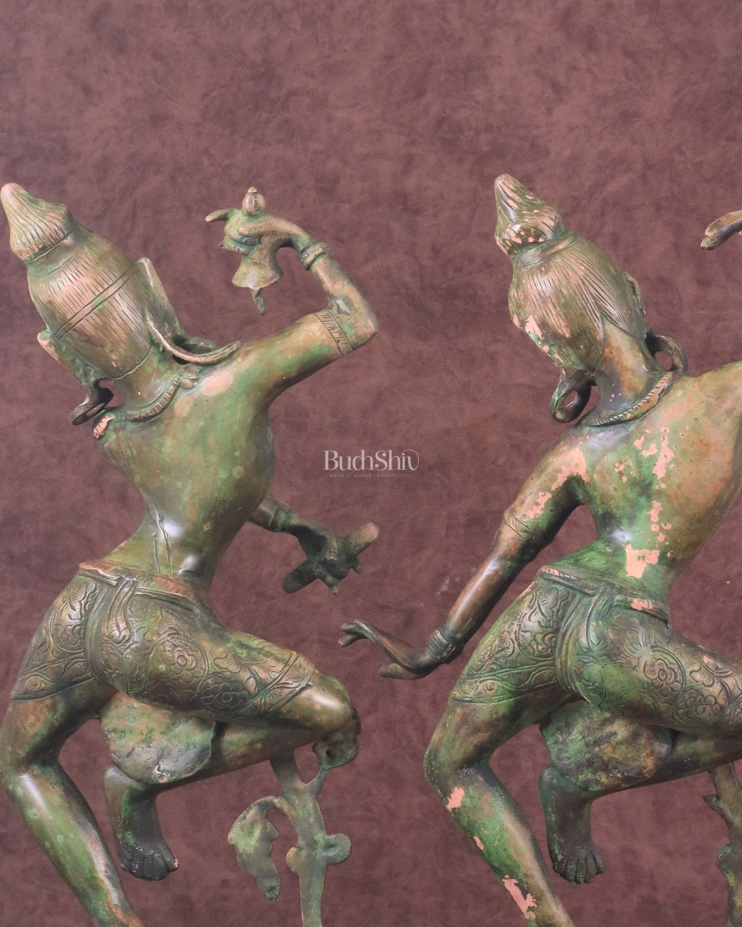 15" Lord Shiva and Parvati Dancing Idols brass idols antique Patina - Budhshiv.com