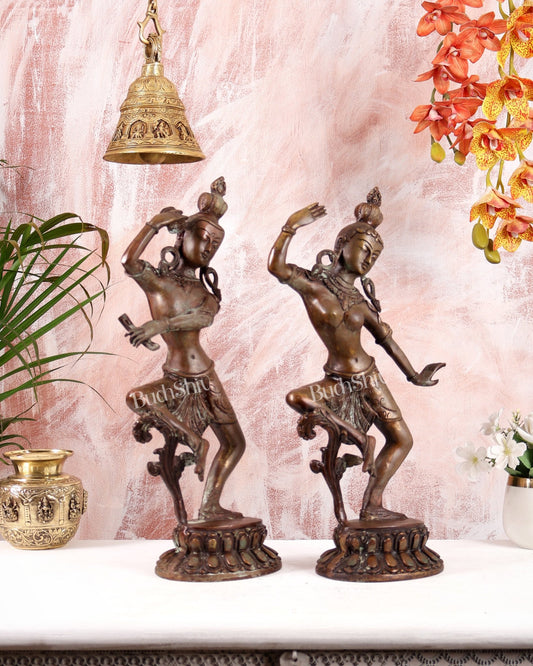15" Lord Shiva and Parvati Dancing Idols - Pure Brass - Budhshiv.com