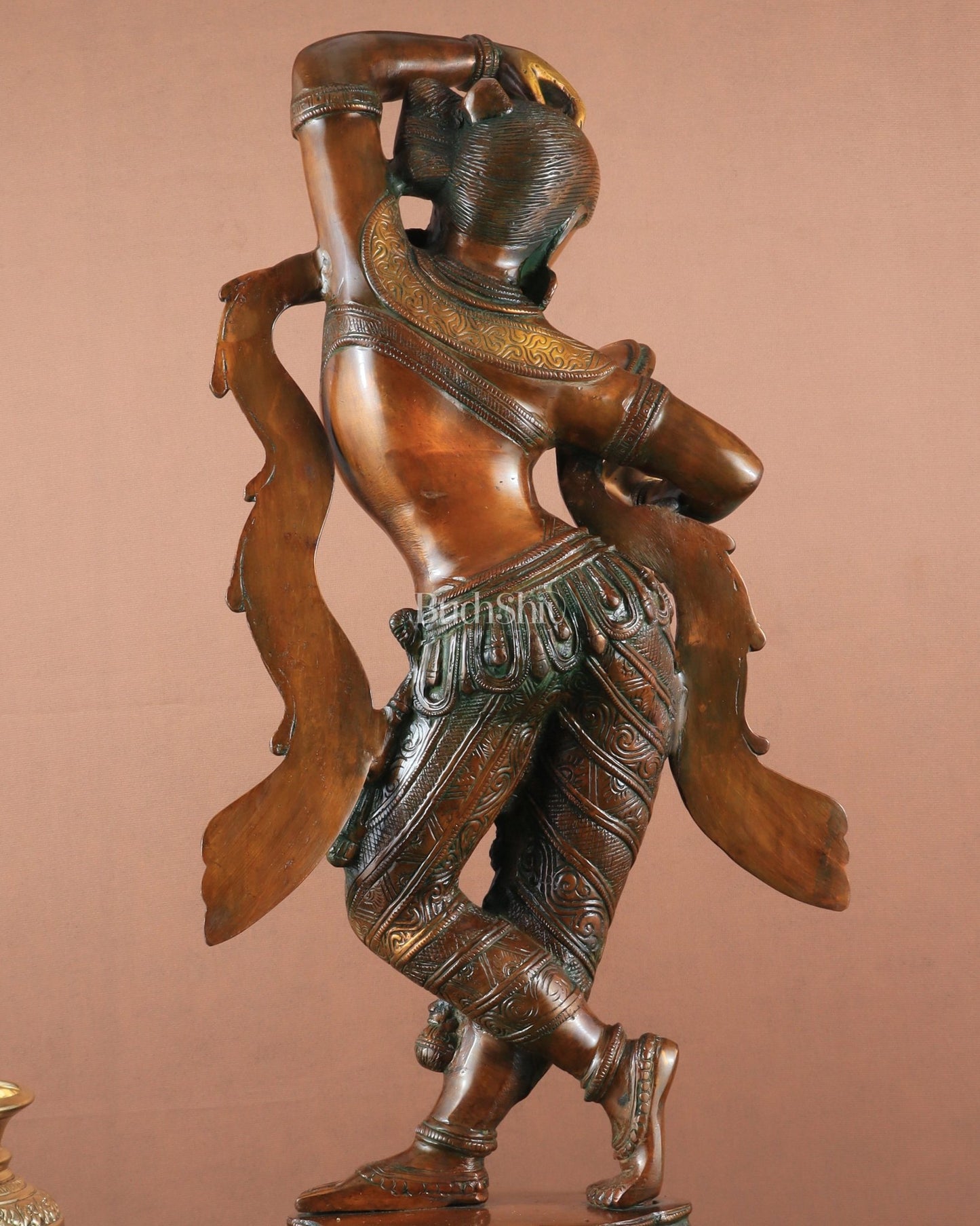 23" Apsara Statue Applying Vermillion (Sindoor) | Handmade Brass Murti - Budhshiv.com