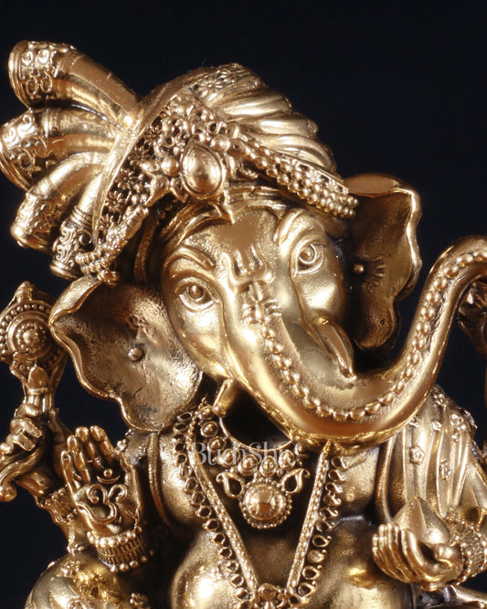 Pure Brass Lord Ganesha with Turban – Superfine Idol, 4 Inch