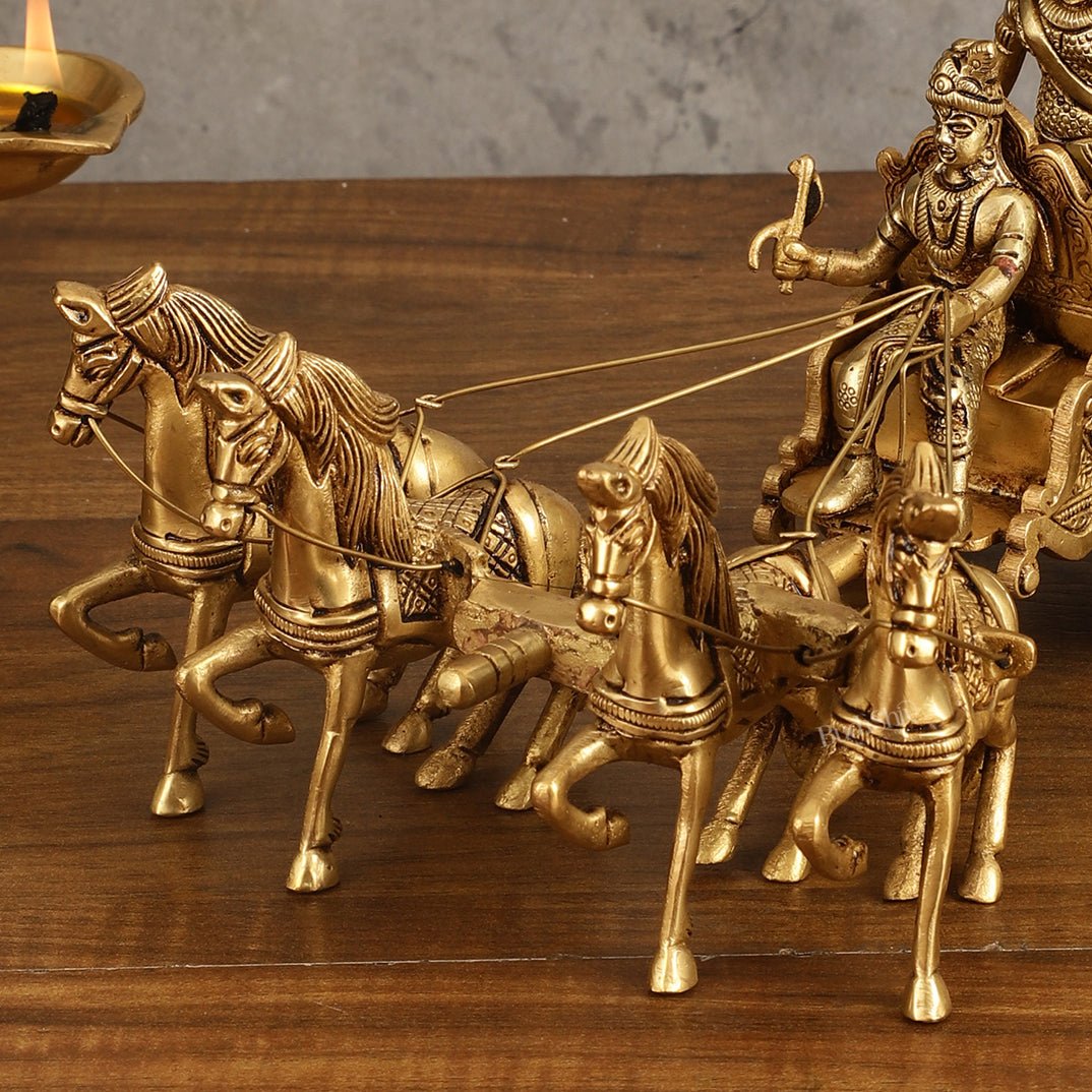 9.5 Inch Brass Geeta Updesh Krishna and Arjun Rath Idol - Budhshiv.com