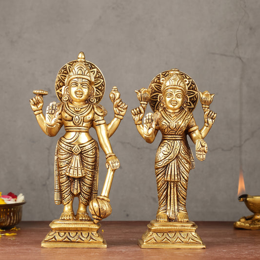 Brass standing Vishnu lakshmi superfine idols 8 inch