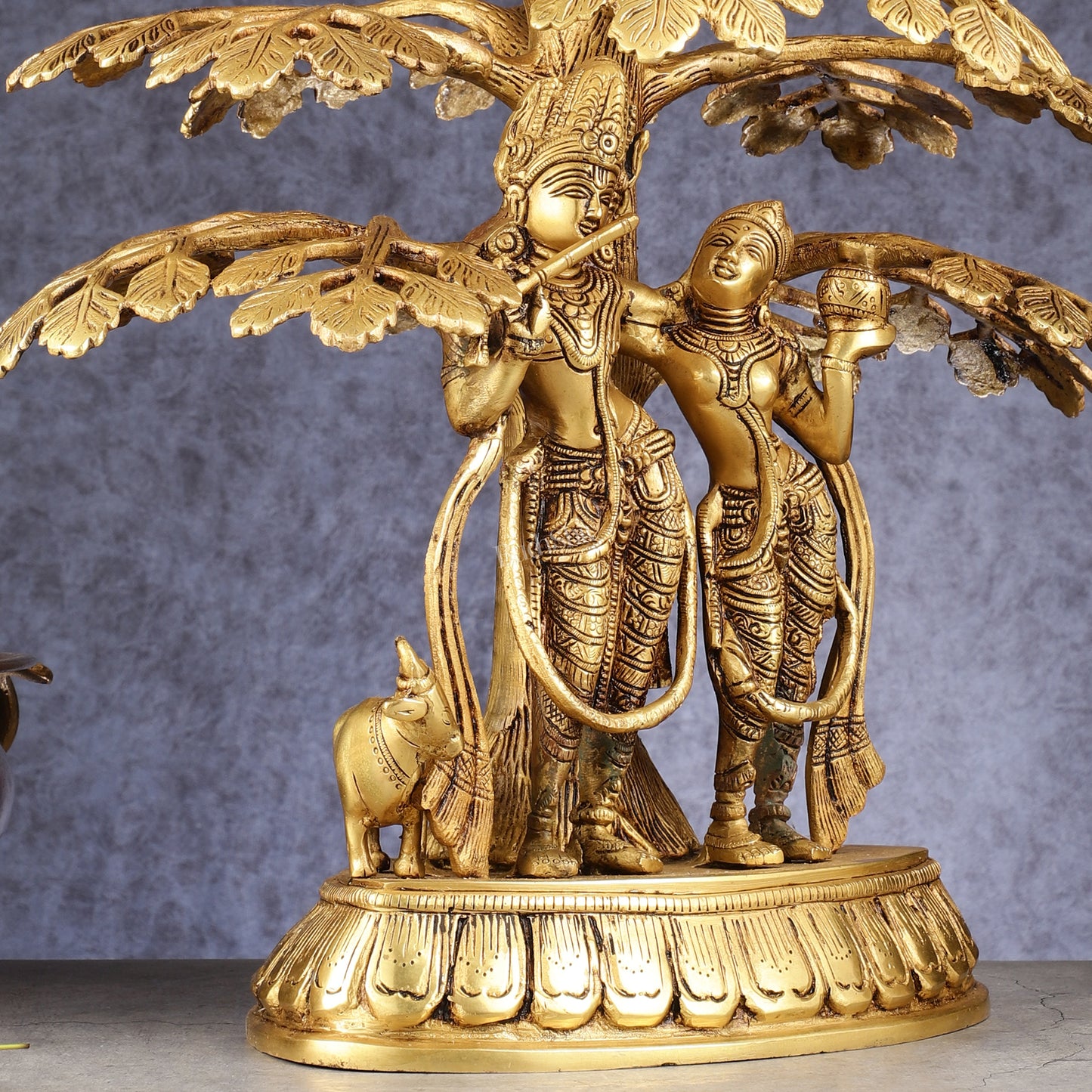 Superfine Brass Radha Krishna Statue with Cow under Tree 20 inch