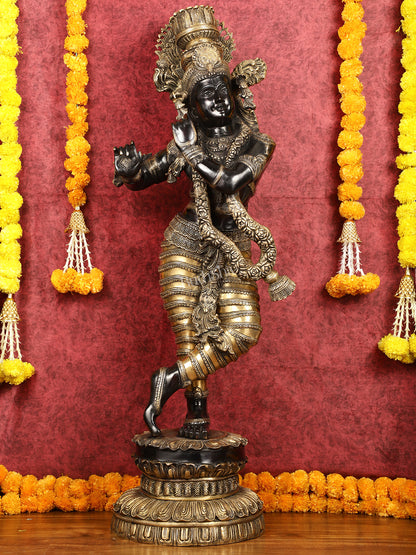 Handcrafted Brass Large Krishna Statue - 46 inch