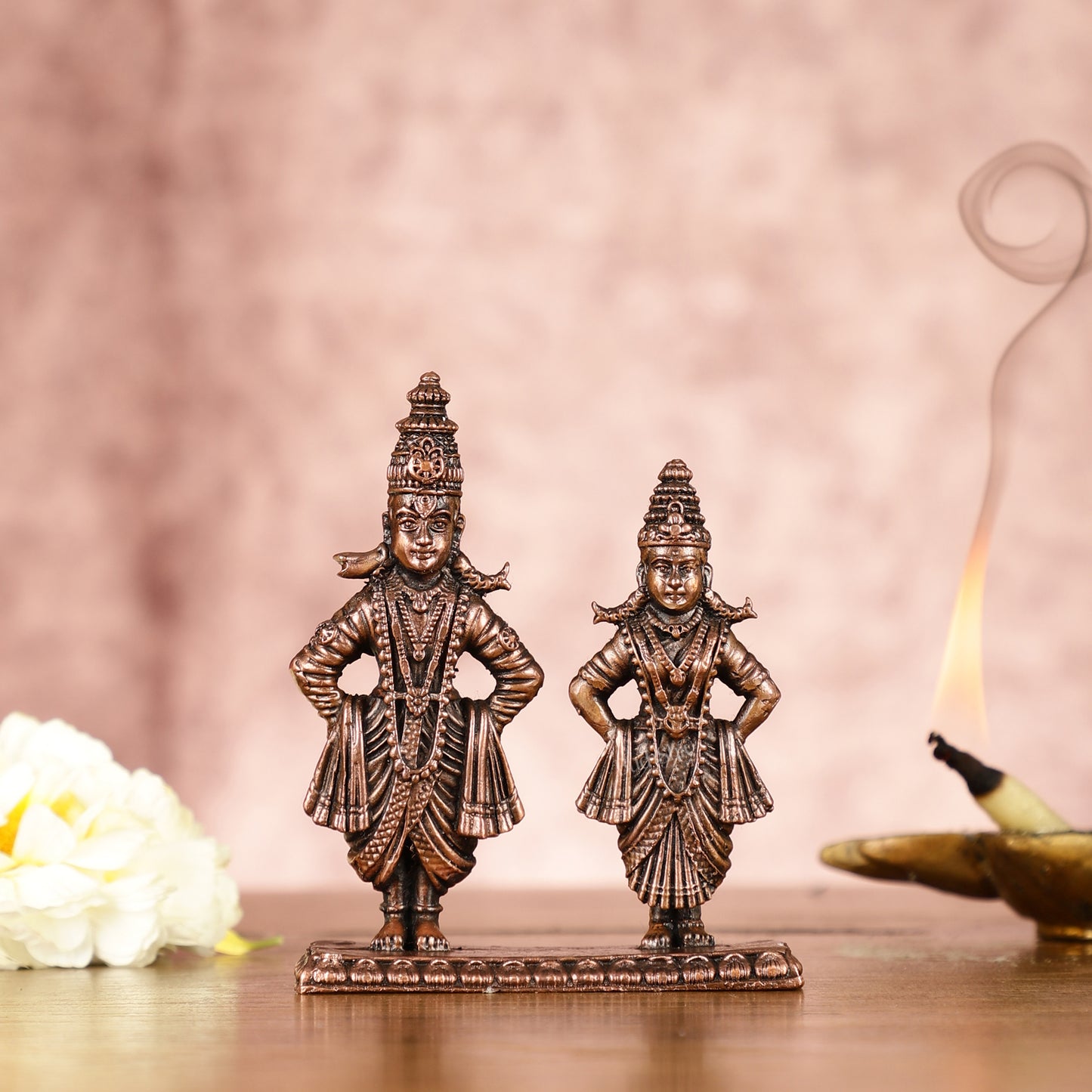 Sacred Pure Copper Vitthal Rukmani Set Idols - Divine Devotion 3.5"