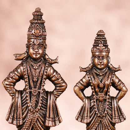 Sacred Pure Copper Vitthal Rukmani Set Idols - Divine Devotion 3.5"