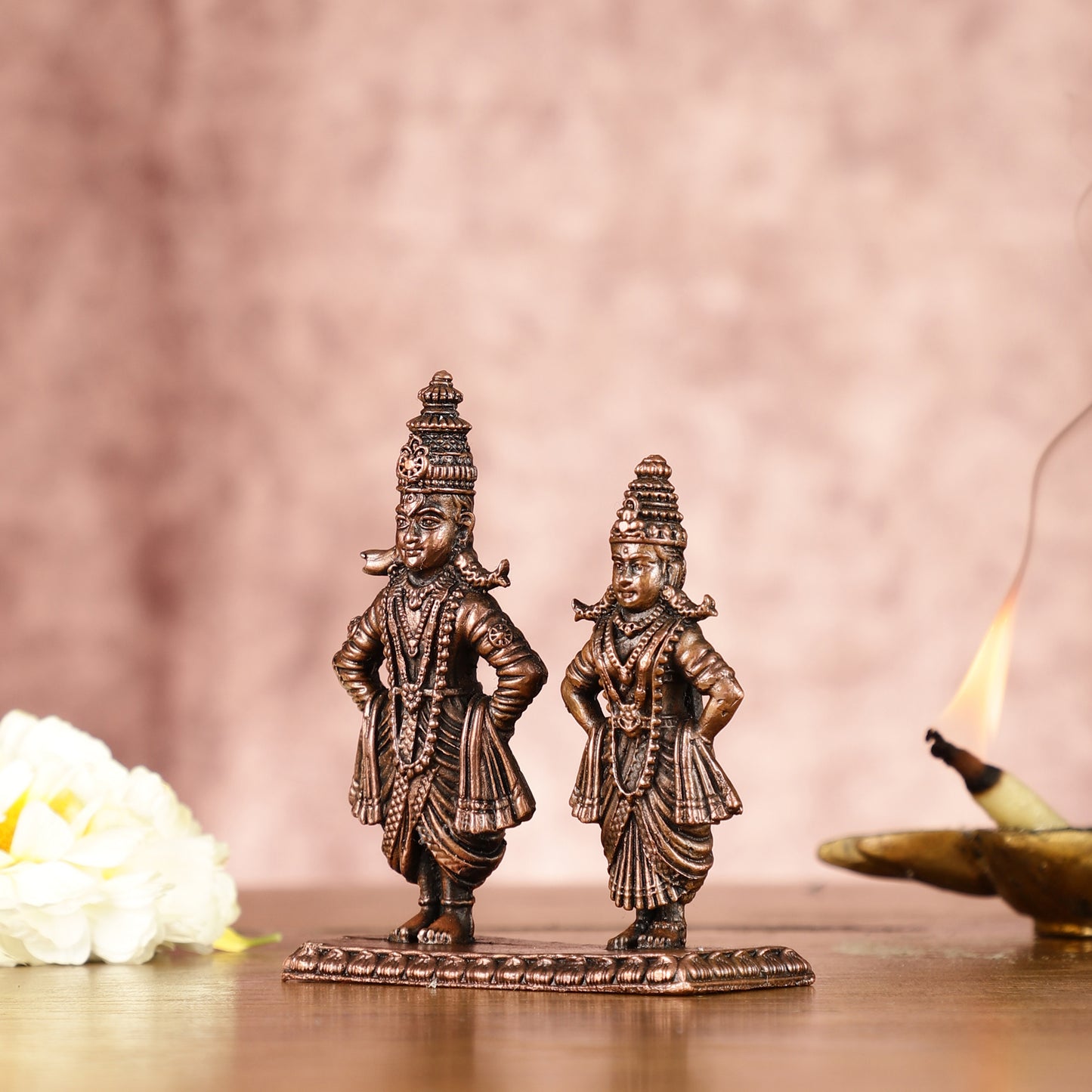 Sacred Pure Copper Vitthal Rukmani Set Idols - Divine Devotion 3.5"