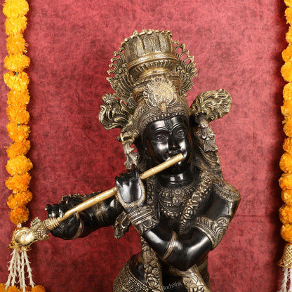 Handcrafted Brass Large Krishna Statue - 46 inch