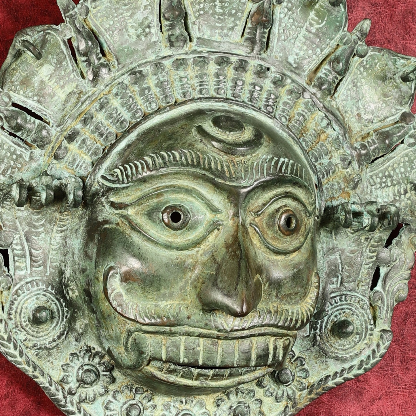 Vintage kaal Bhairava Mask Wall Hanging - Bronze Lost Wax - 12 inch