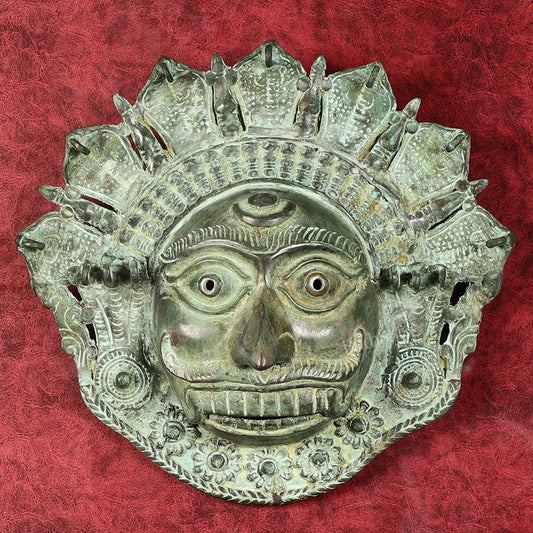 Vintage kaal Bhairava Mask Wall Hanging - Bronze Lost Wax - 12 inch