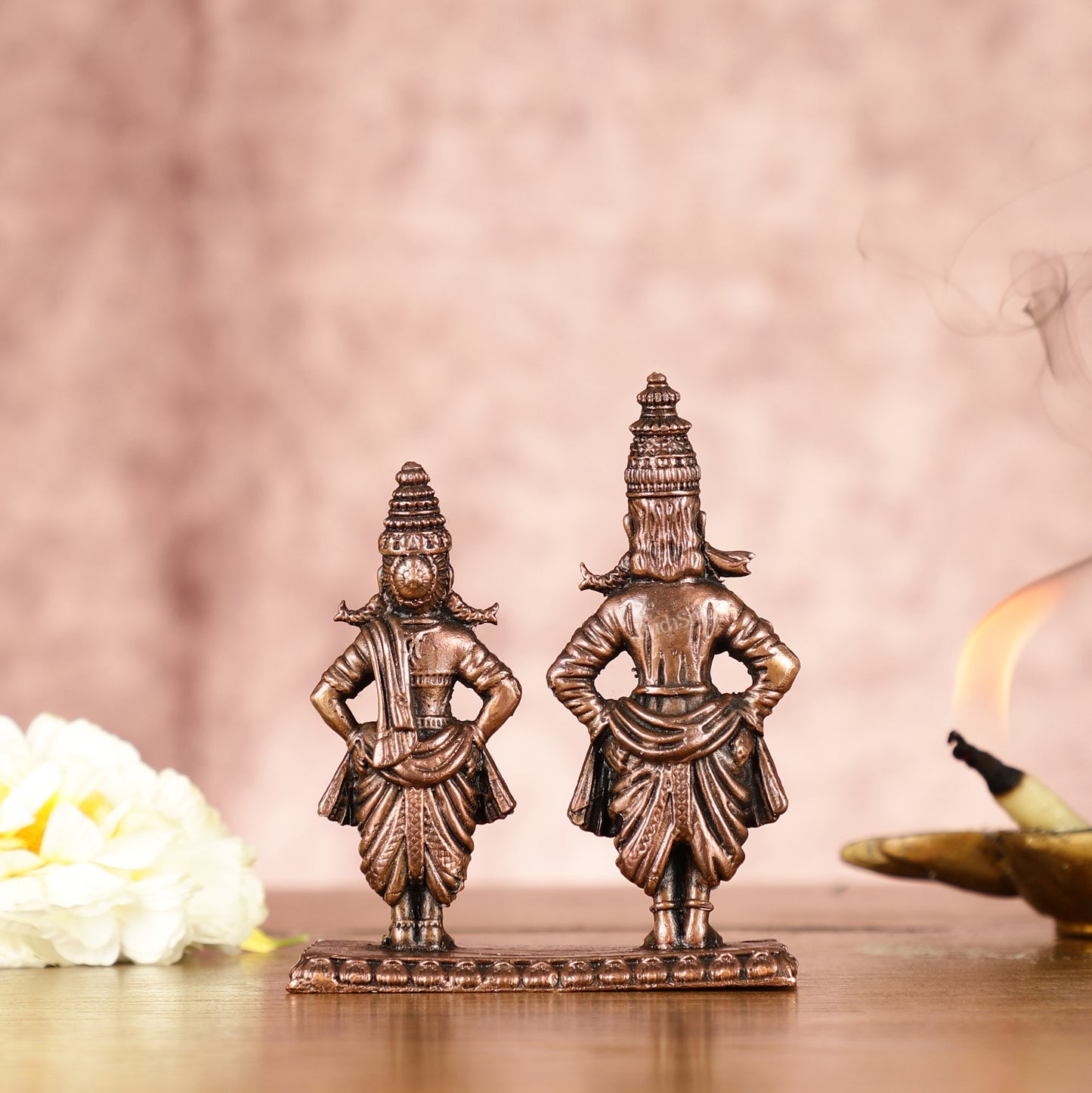 Sacred Pure Copper Vitthal Rukmani Set Idols - Divine Devotion 3.5"