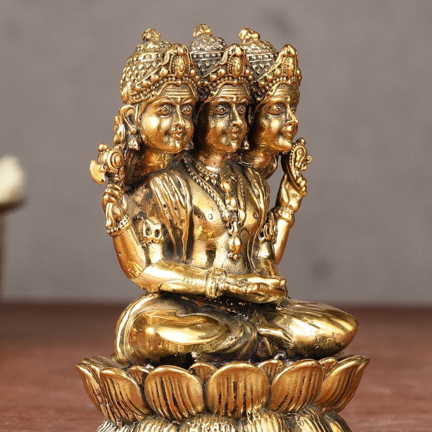 Seated Lord Brahma Lightweight Brass Idol - 3.5-inch