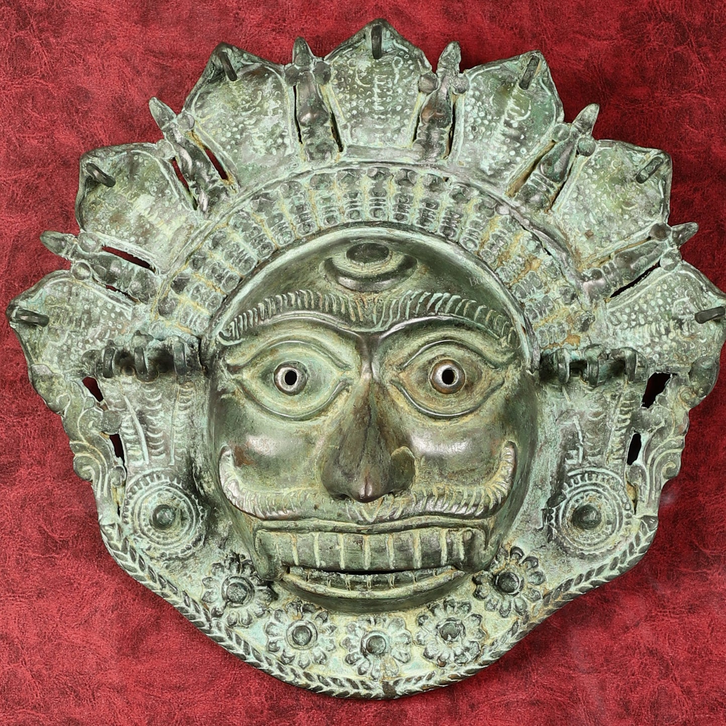 Vintage kaal Bhairava Mask Wall Hanging - Bronze Lost Wax - 12 inch