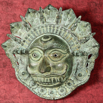 Vintage kaal Bhairava Mask Wall Hanging - Bronze Lost Wax - 12 inch