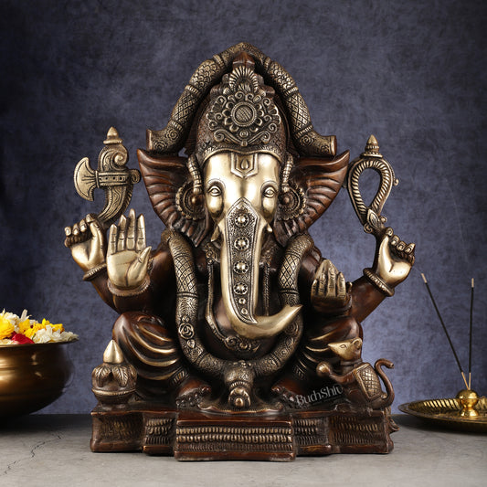 Rare Vinayaka Statue: Pure Brass with Antique Tone | 20inch