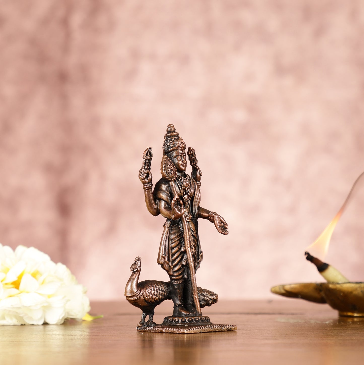 Divine Pure Copper Kartikeya Murugan Swamy Idol - 3"