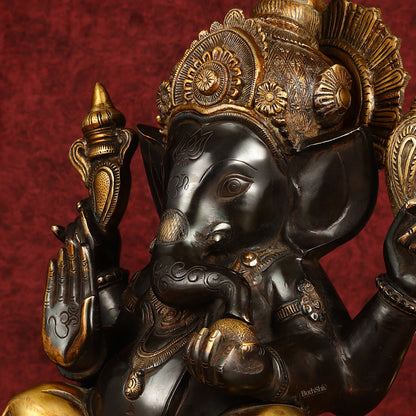 Majestic 15-Inch Pure Brass Ganapati Statue in Black Tone