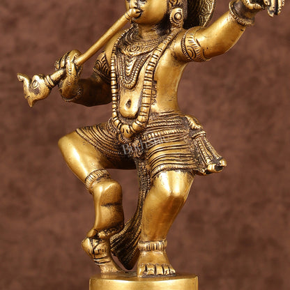 Ancient Form Brass Dancing Krishna Idol | Height: 9 inch