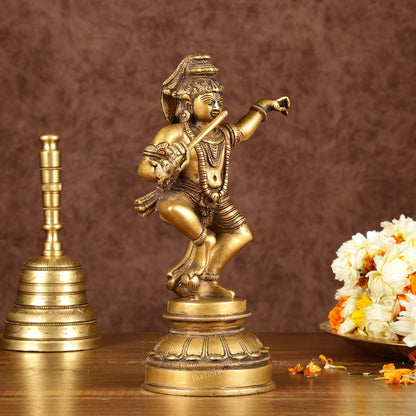 Ancient Form Brass Dancing Krishna Idol | Height: 9 inch