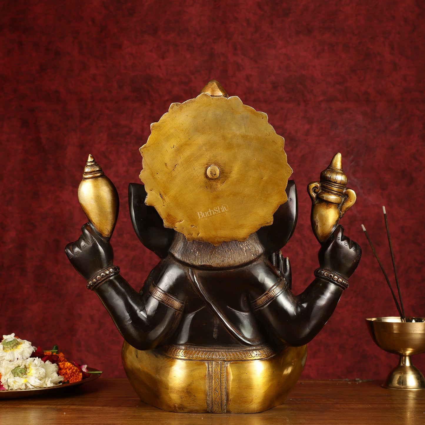 Majestic 15-Inch Pure Brass Ganapati Statue in Black Tone