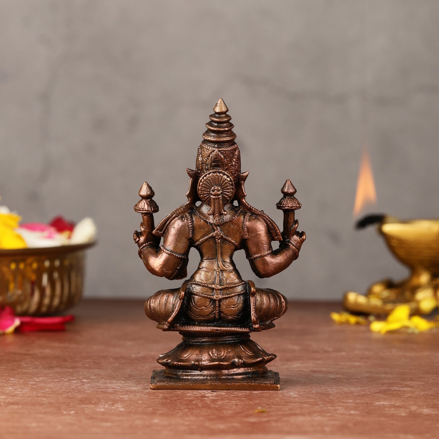 Small Pure Copper Devi Padmavati (Lakshmi) Idol - 3.5-inch