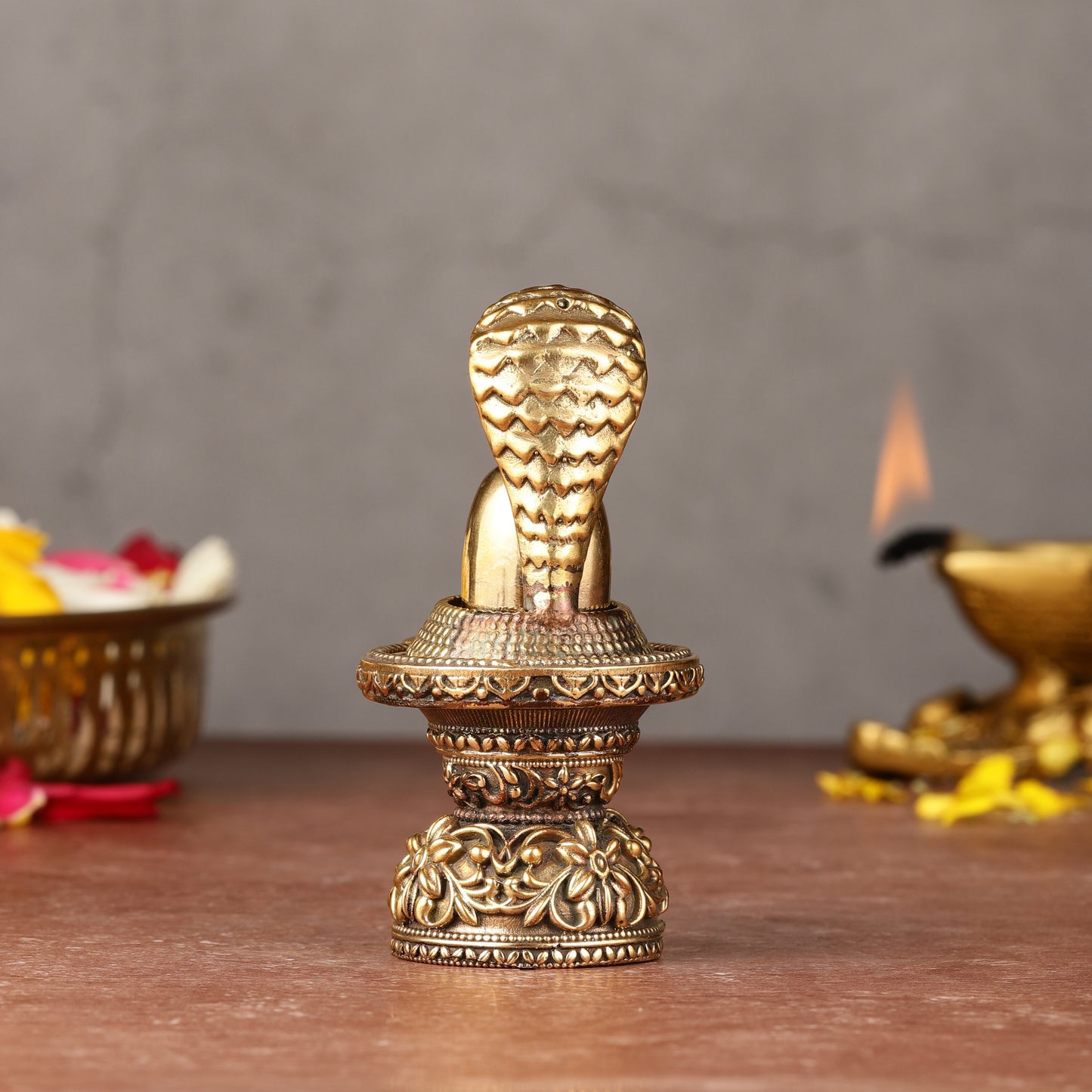 Intricate Small Lightweight Brass Shivling - 3.5-inch