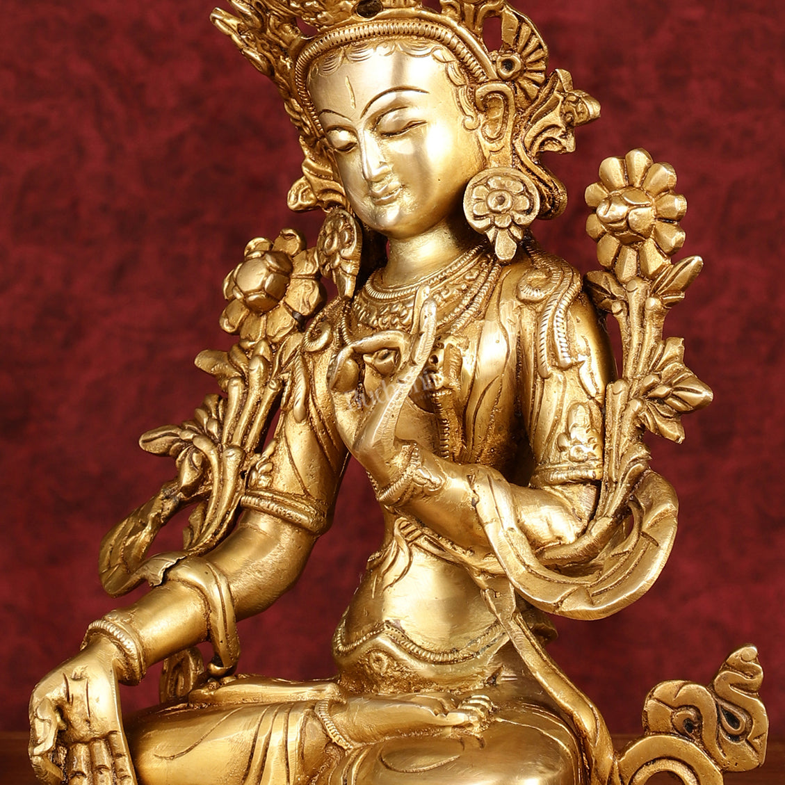 Sacred 11-Inch Pure Brass White Tara Devi Statue - Handcrafted Sculpture