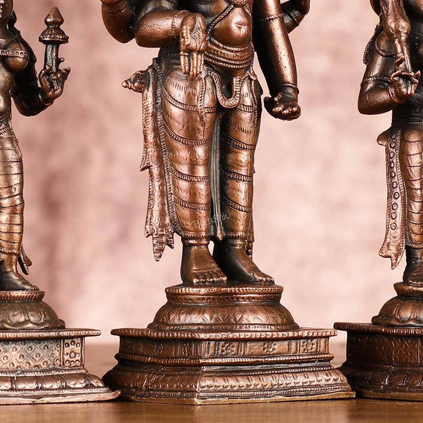 Sacred Pure Copper Lord Tirupati Balaji with Bhudevi and Sridevi Perumal Set 6.5"