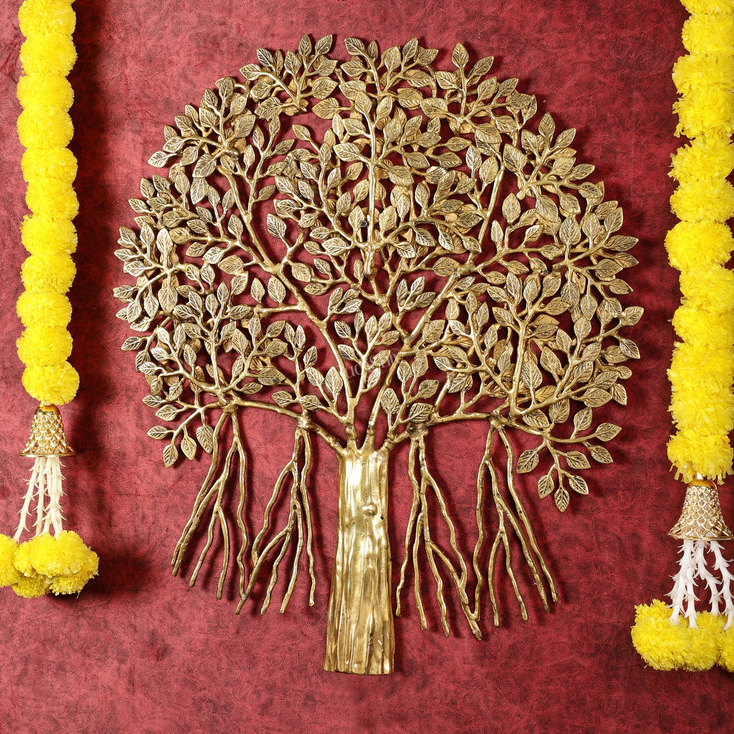 Pure Brass Superfine Wall Hanging Kalpavriksha Bodhi Tree with Hanging Roots 24"