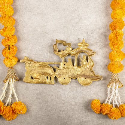 Divine Pure Brass Gita Updesh Arjuna Rath with Lord Krishna Wall Hanging Mural 13"