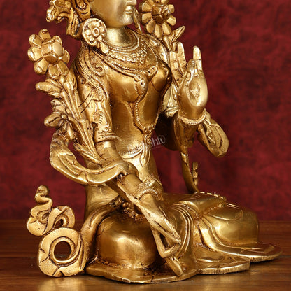 Sacred 11-Inch Pure Brass White Tara Devi Statue - Handcrafted Sculpture
