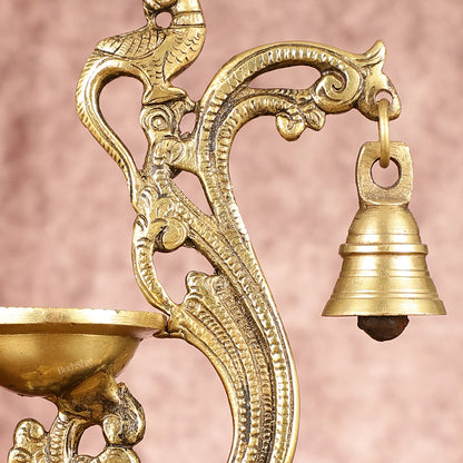 Brass parrot lamp with bell enhanced carvings