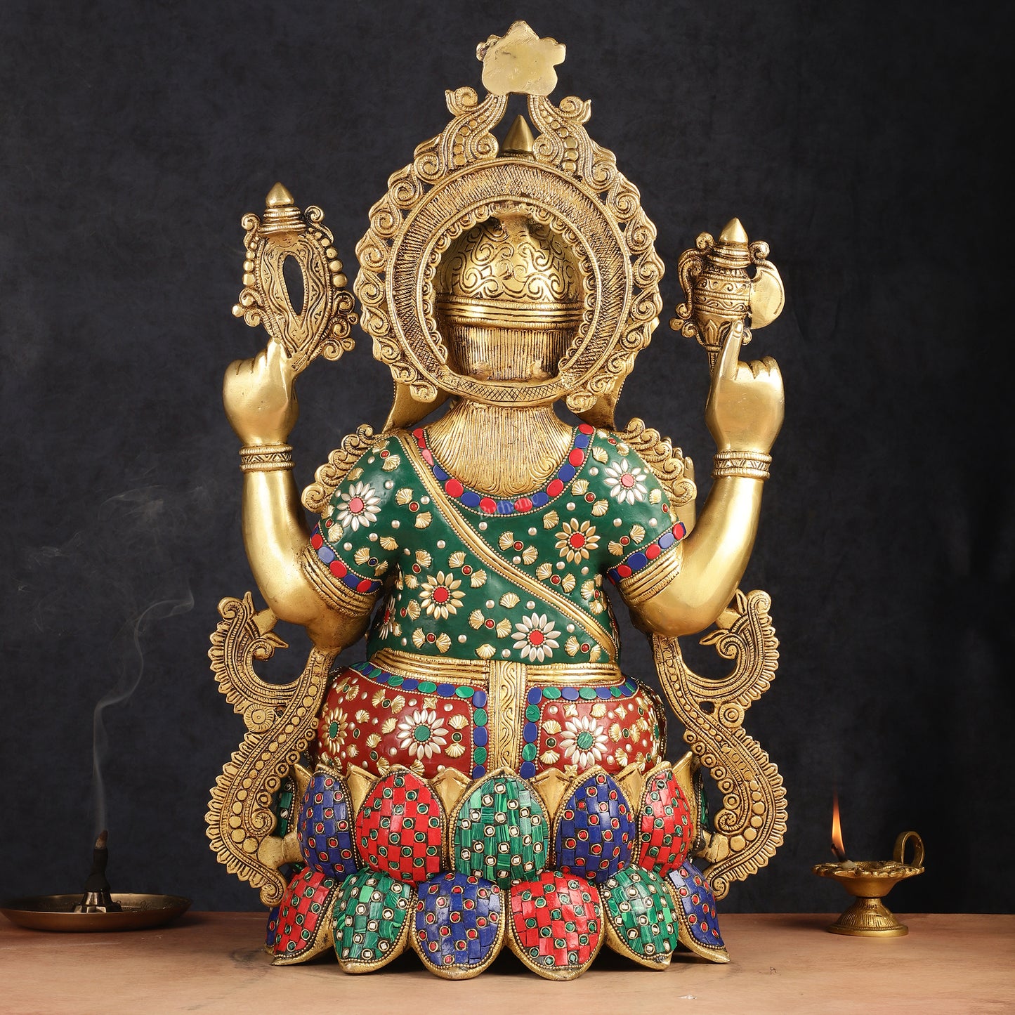 Lotus Ganesha Brass Idol 21 " enhanced carvings