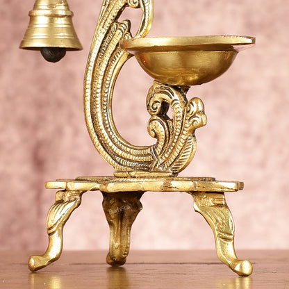 Brass parrot lamp with bell enhanced carvings