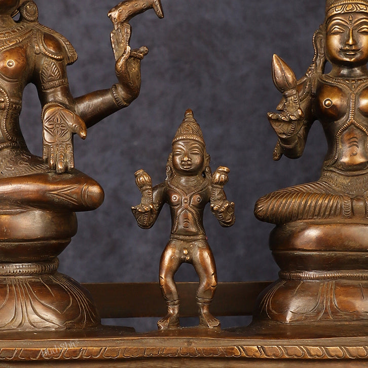 Brass Somaskandar Statue | Lord Shiva, Devi Parvati with Kartikeya 22"