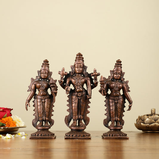 Pure Copper Tirupati Balaji with Bhudevi and Sridevi Idols 7"