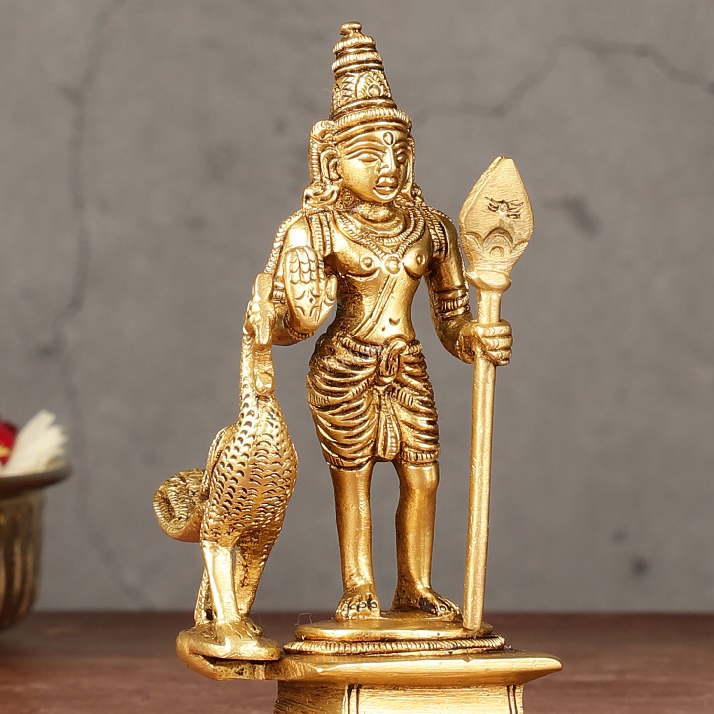 Pure brass small Murugan Kartikeya idol 5.5 inch