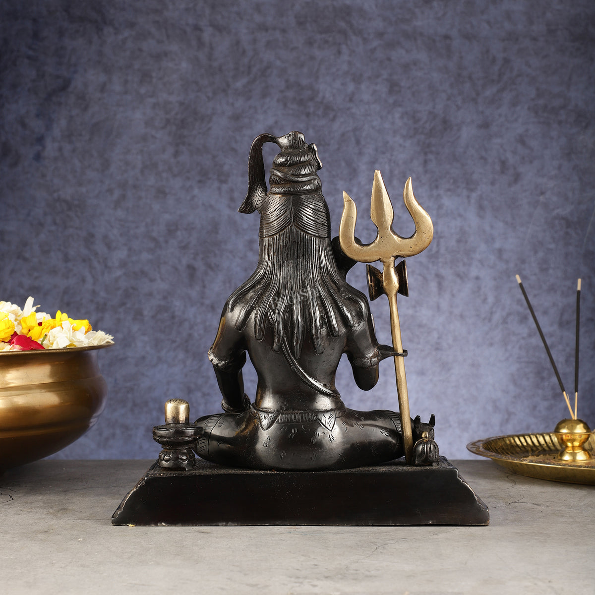 Pure Brass Handcrafted Lord Shiva Statue - 10.5" Midnight black