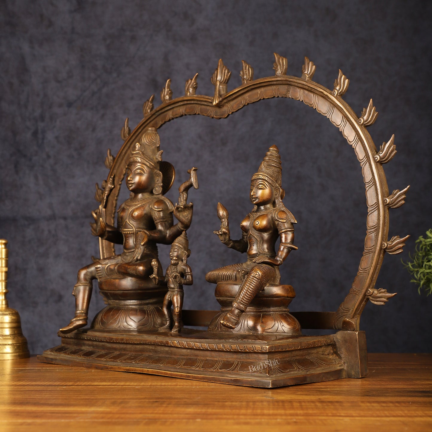 Brass Somaskandar Statue | Lord Shiva, Devi Parvati with Kartikeya 22"