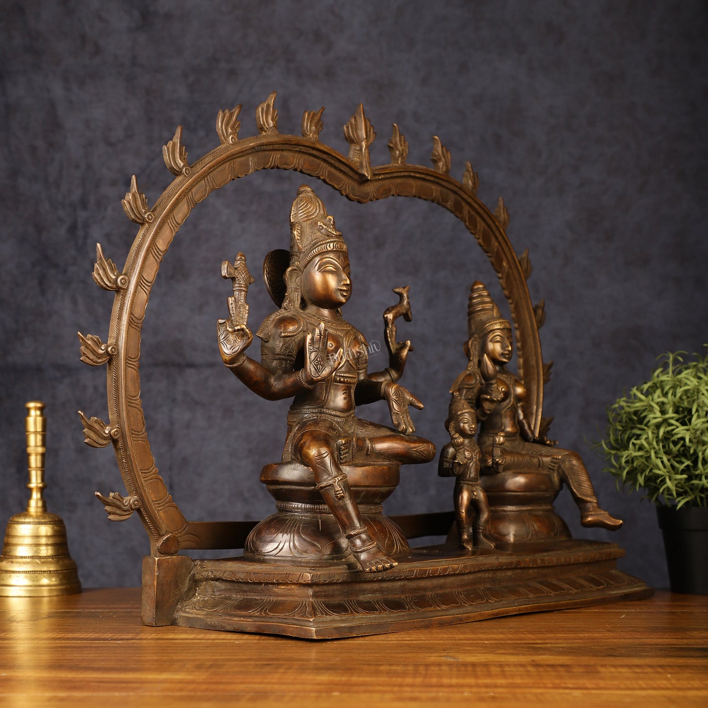 Brass Somaskandar Statue | Lord Shiva, Devi Parvati with Kartikeya 22"