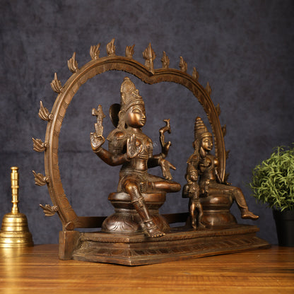 Brass Somaskandar Statue | Lord Shiva, Devi Parvati with Kartikeya 22"