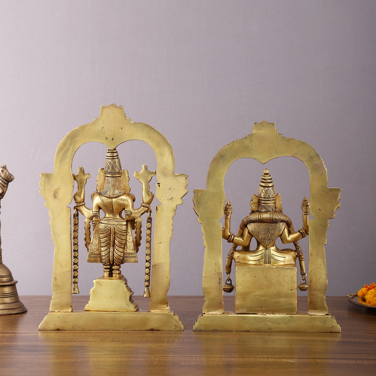 Brass Padmavati Thayar Lakshmi & Tirupati Balaji Statue Set with Thiruvachi Arch - 12 Inch
