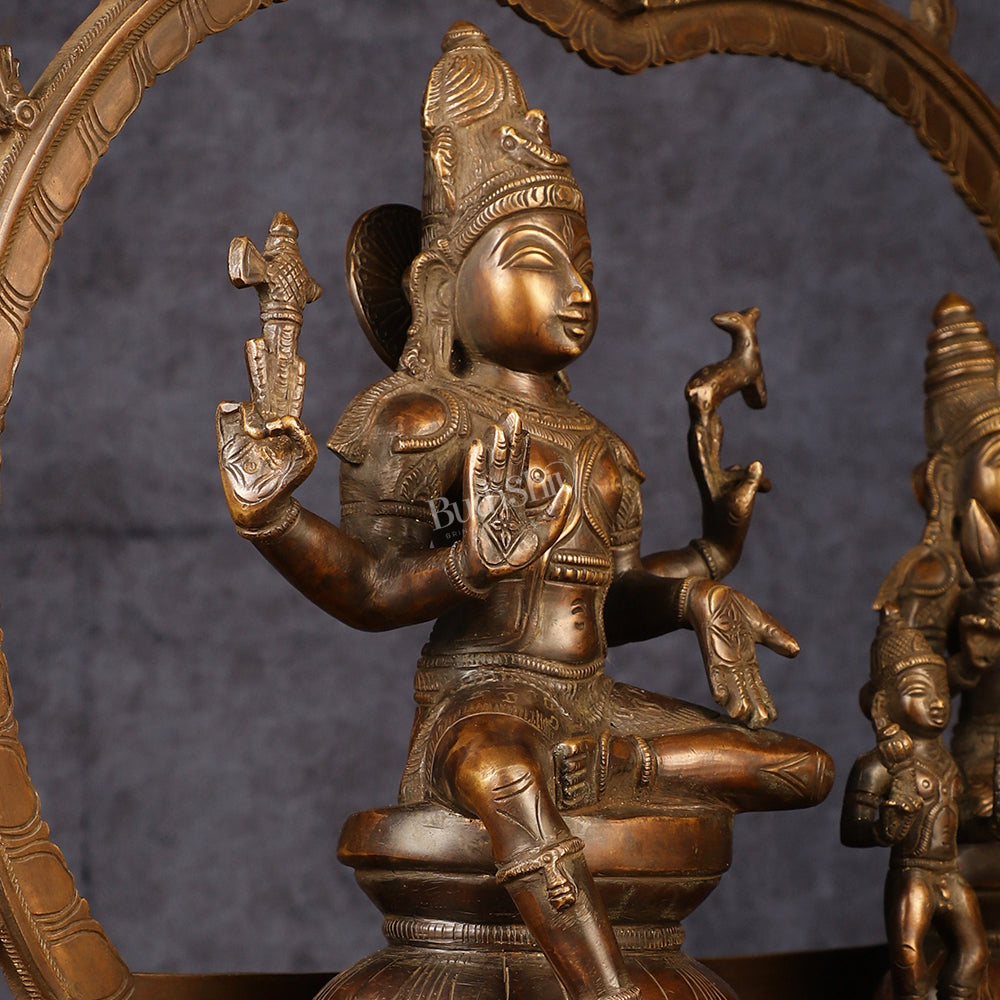 Brass Somaskandar Statue | Lord Shiva, Devi Parvati with Kartikeya 22"