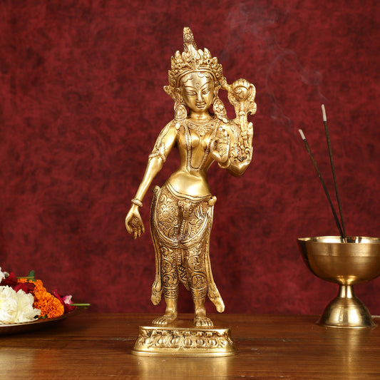 Graceful Brass Standing Tara Devi Idol 12 inch