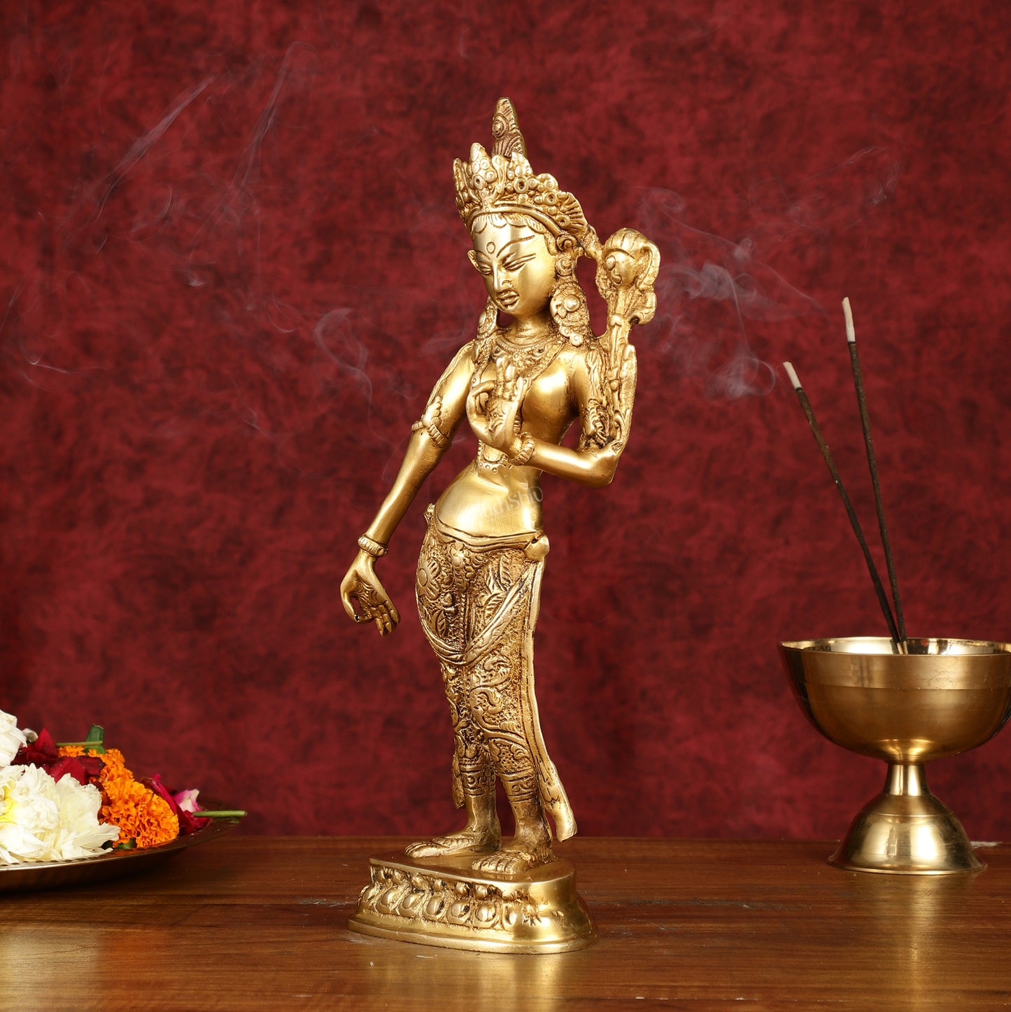 Graceful Brass Standing Tara Devi Idol 12 inch