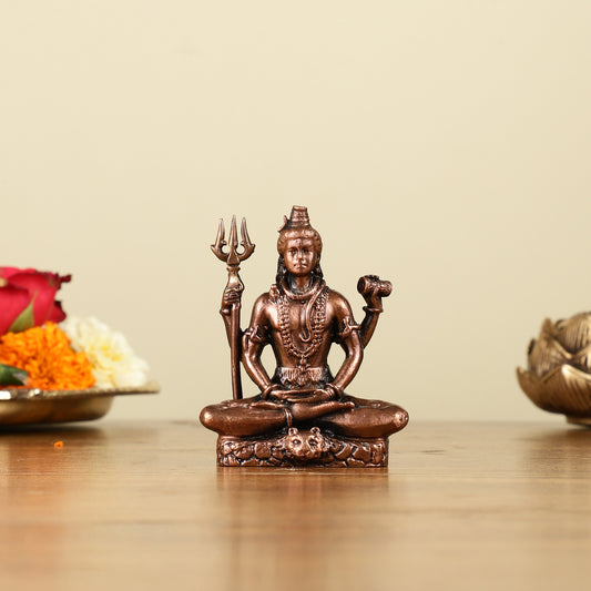3" Pure Copper Small Meditation Shiva Idol - Spiritual Statue