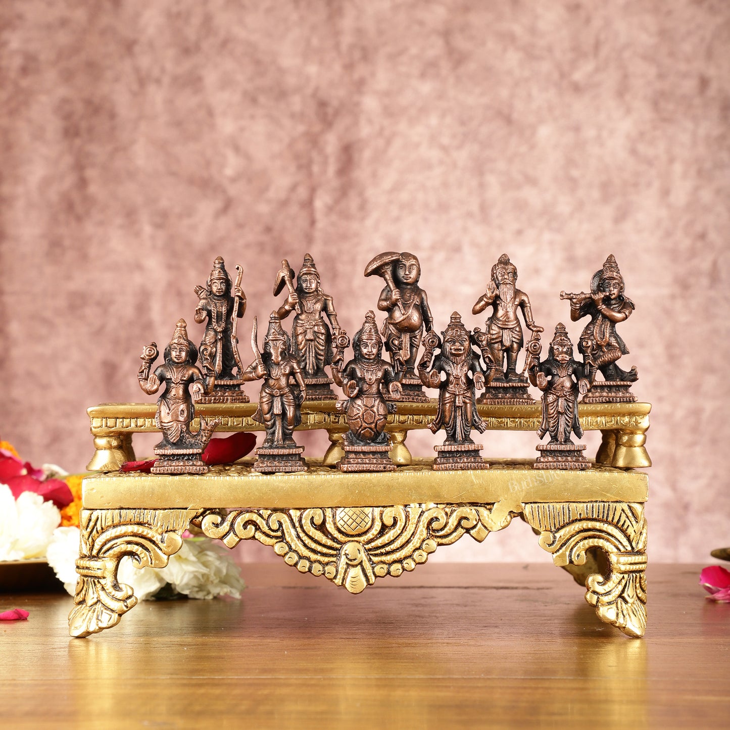 Exquisite Pure Copper Dashavatar Miniature Set 2.5" - Lord Vishnu's Divine Incarnations