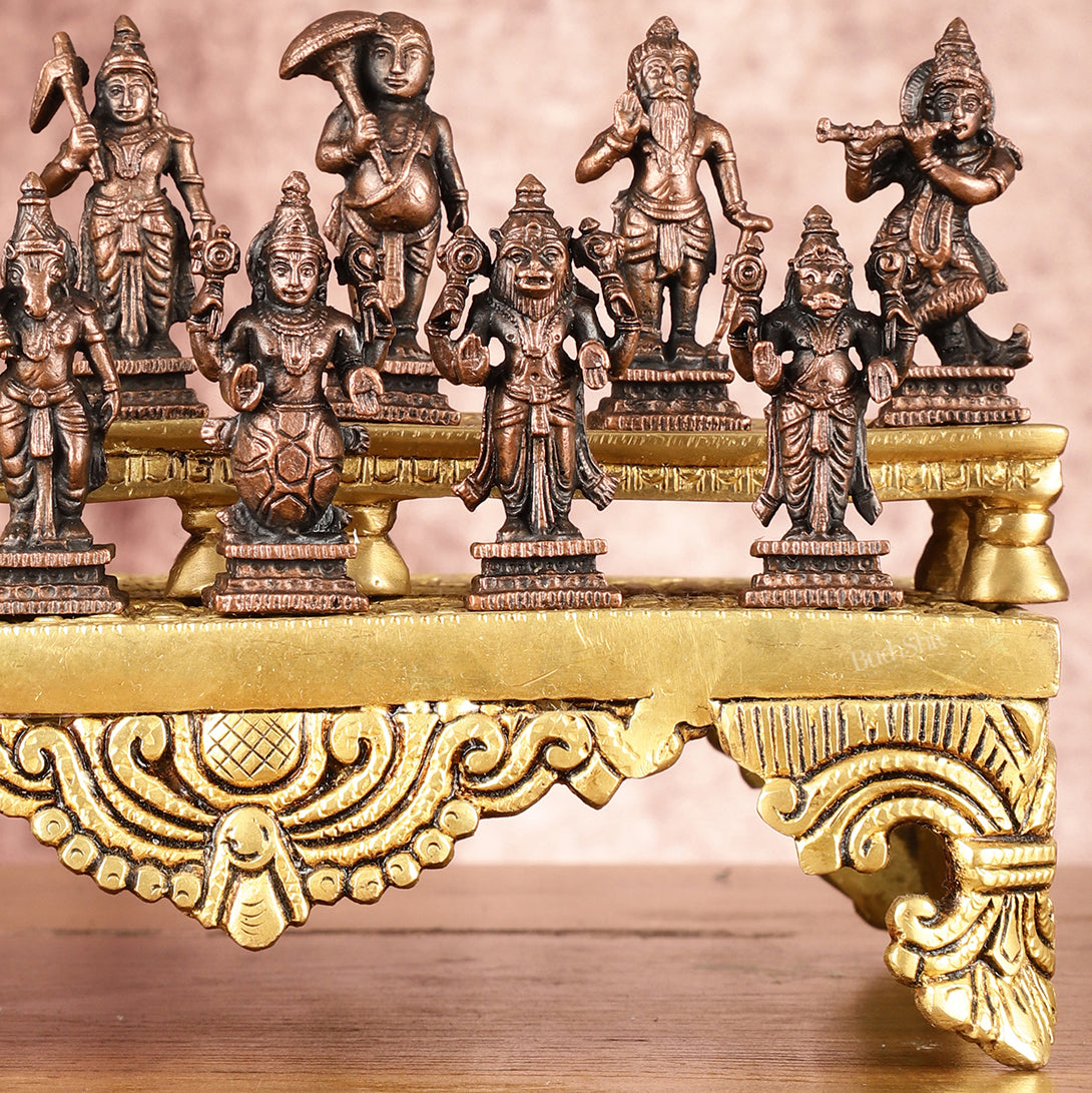 Exquisite Pure Copper Dashavatar Miniature Set 2.5" - Lord Vishnu's Divine Incarnations