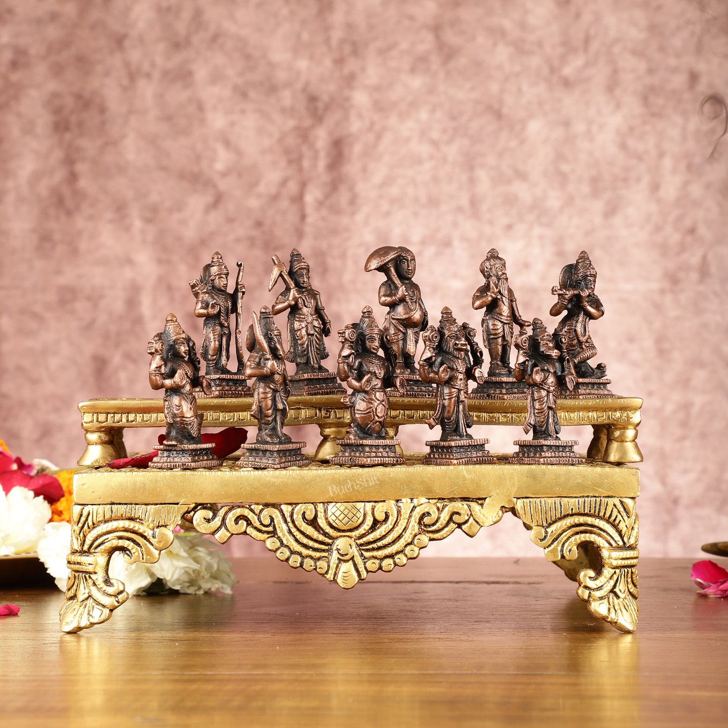 Exquisite Pure Copper Dashavatar Miniature Set 2.5" - Lord Vishnu's Divine Incarnations